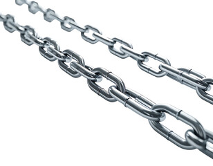 Obraz premium Two steel chains intertwined, angled view
