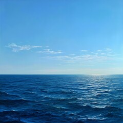 Obraz premium Serene blue ocean stretching under clear sky, calm water symbolizing tranquility, freedom and endless possibilities