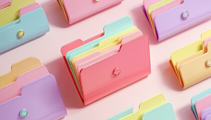 Colorful folder icons in a grid pattern on a pastel pink background