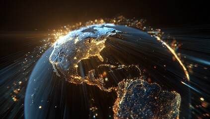 Global digital sphere with radiating light