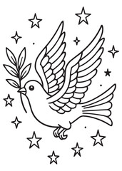 coloring book flying dove with stars for kids coloring page
