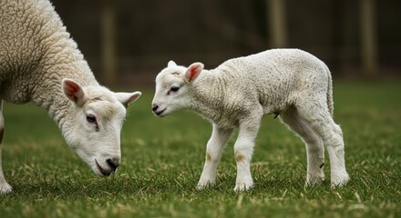 Obraz premium Lamb and mother sheep in field