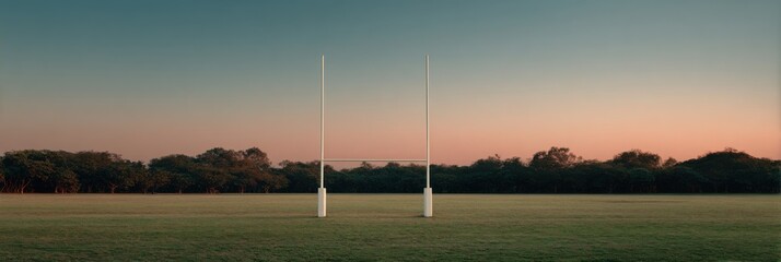 Premium Night Stadium Rugby Goal Posts in Sunset Field Authentic Outdoor Sports Legacy for Millennial Marketing and Social Media Campaigns