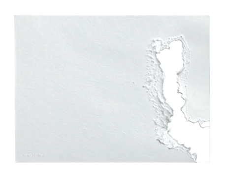 Blank paper with irregular tear, creating a white-on-white abstract shape