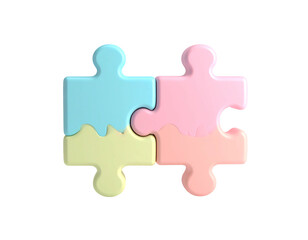 Obraz premium Two pastel-colored puzzle pieces, slightly melted, joined together