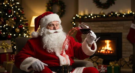 Santa claus drinking wine