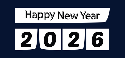 Happy New Year 2026 flip calendar number design on dark background, festive template for greeting card, poster or banner.