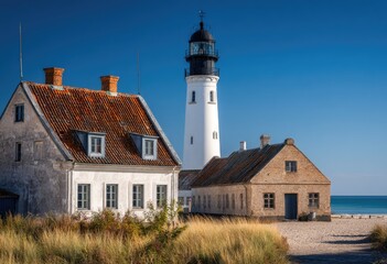Coastal lighthouse and buildings