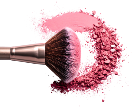 Pink blush powder and makeup brush