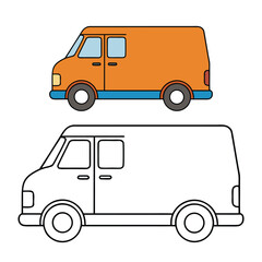 A fun cartoon cargo van coloring page featuring a simple outlined design, big wheels, and spacious body—perfect for kids to add creativity with bright colors.

