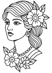 coloring book woman with flower in hair for kids coloring page