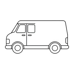 A fun cartoon cargo van coloring page featuring a simple outlined design, big wheels, and spacious body—perfect for kids to add creativity with bright colors.
