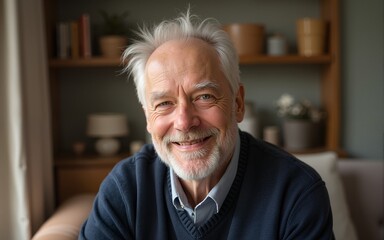 Portrait of retired satisfied man at home. High quality