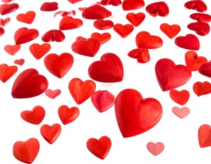 Red hearts scattered on white background