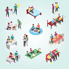 Isometric People Enjoying Different Activities, Relaxing Together Lifestyle Flat Illustration
