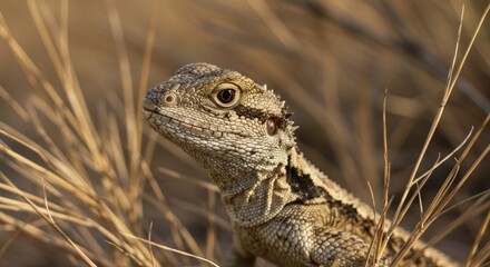 Naklejka premium Lizard in grassy environment