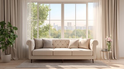 Modern Minimal Living Room with Beige Sofa and Daylight