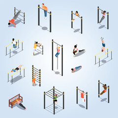 Isometric Group of People Doing Street Workout at Training Ground