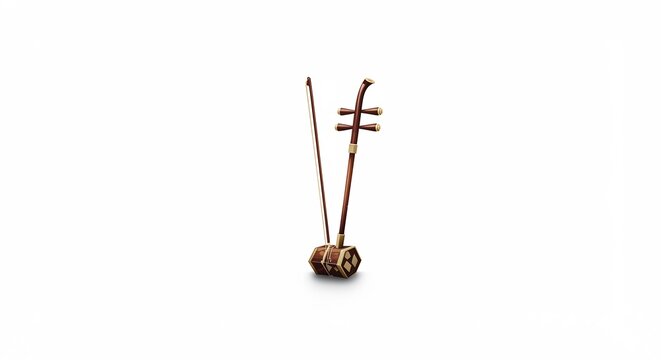 静かな光の中で輝く二胡 繊細な細工 美しい音色を奏でる This translates roughly to: "Erhu shining in quiet light. Delicate craftsmanship. Plays a beautiful melody.". AI Generated