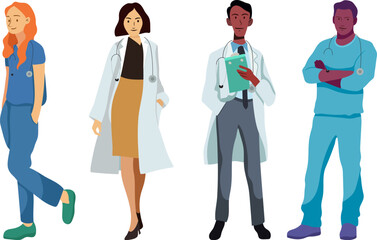 Obraz premium Doctor Icons Characters Vector Bundle Set – Medical Staff and Healthcare Symbols.