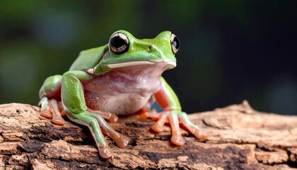 Close-up of a vibrant green tree frog