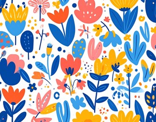 Obraz premium Whimsical flower pattern on white background