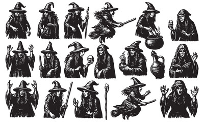 Vintage Witch Collection Engraving, Occult Magic Symbols, Halloween & Esoteric Art Set