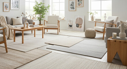 Scandinavian living room design with cozy layered rugs