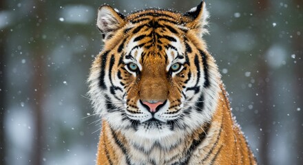Majestic tiger in snowy forest