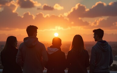 Friends at sunset. High quality