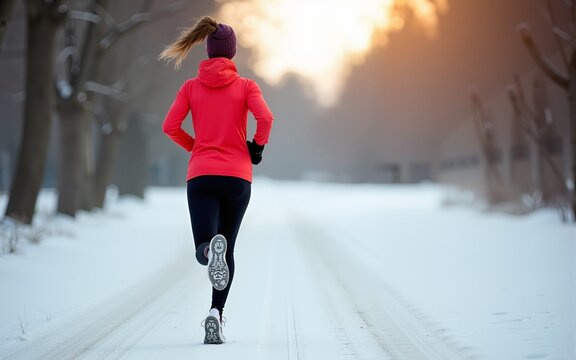 Fitness woman jogging in winter. High quality