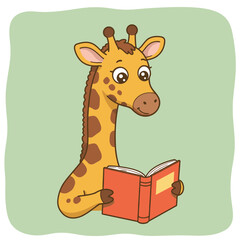 giraffe cartoon with book
