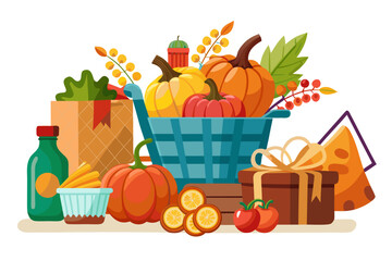 Thanksgiving harvest shopping cart illustration vector clipart pack scalable autumn festive food gifts