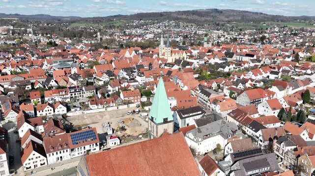 Small town skyline aerial view of Lemgo Germany