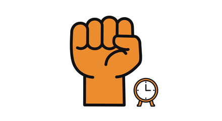 Cartoon clenched fist with clock icon
