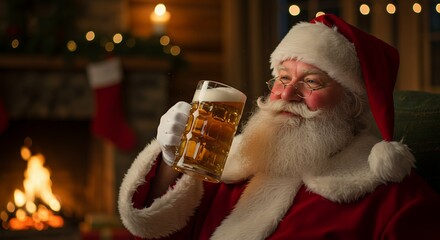 Santa claus drinking beer holiday cheer