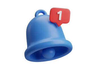 A blue notification bell with a red speech bubble showing the number 1, isolated on transparent background
