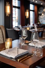 Fototapeta premium Luxurious Restaurant Interior with Elegant Table Setting for Two