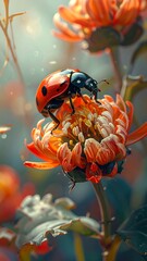 Ladybug on an orange chrysanthemum