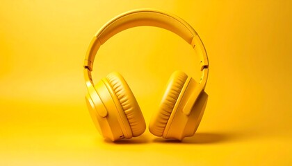 Bright yellow over-ear headphones, front view, against a solid yellow background