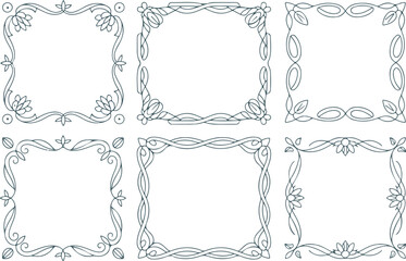 Collection of elegant floral frames in outlined style perfect for various decorative designs