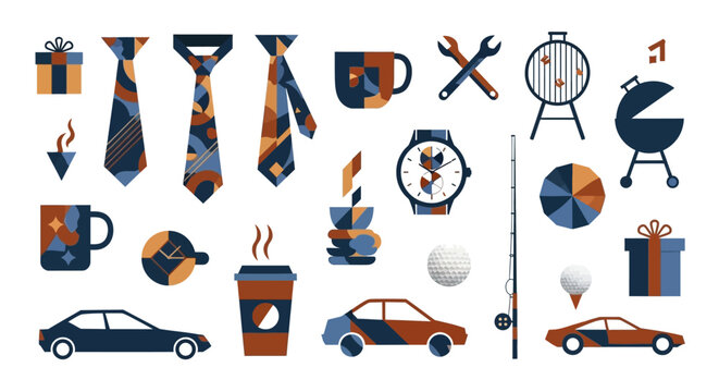 Celebrate Father's Day with gifts, coffee, grilling, golf, and cars, a modern geometric design that captures the essence of dad's favorite things