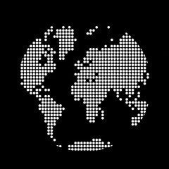 Fototapeta premium Stylized, pixelated graphic of Earth, depicted with white dots against a black background