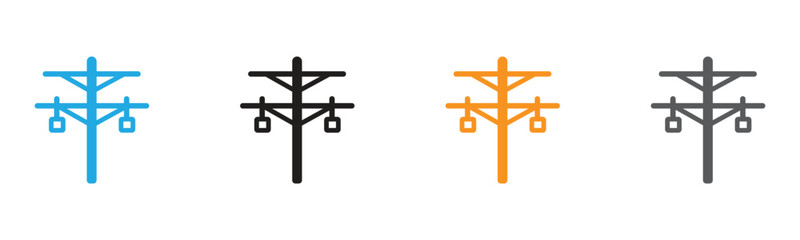 Showcasing power pole icons in various colors, ideal for energy infrastructure projects, utility company branding, electricity and communication related designs. Line art style.
