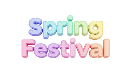 Colorful 3d text that says spring festival in pastel colors, isolated on transparent background