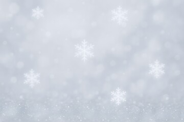 Fototapeta premium White snowflakes softly falling on a light gray background, dreamy winter design perfect for Christmas, holiday cards, and seasonal themes.