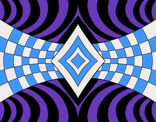 Obraz premium A vibrant and symmetrical geometric pattern creating an optical illusion with contrasting colors and shapes