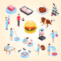 Isometric Conceptual Cultured Meat Production Development and Research Illustration