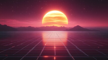 Obraz premium Retro Futuristic Sunset Landscape.
