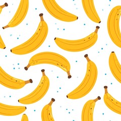 Banana pattern on white background.  Small light blue dots scattered